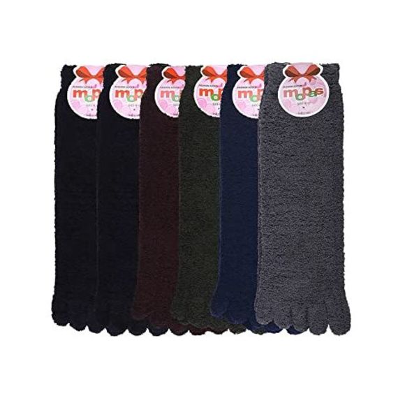 Ladies Dark Colors 6-Pack Fuzzy Knit Plush Toe Socks - Picture 2 of 3